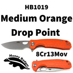 Honey Badger Medium Linerlock Drop Point Orange -Leopard Almacenar honey badger medium linerlock drop point orange 6